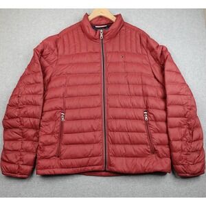 Tommy Hilfiger Natural Down Packable Jacket Mens XL Red Light Quilted Puffer